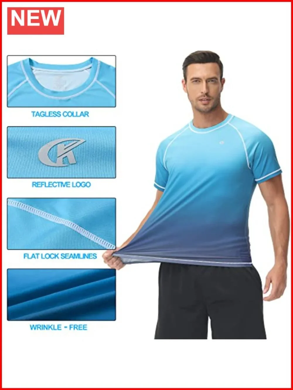 UPF 50+ Men's Rash Guard Short Sleeve Sun Protection Swim Shirt